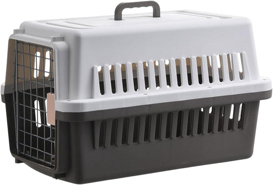 SKY-TOUCH Portable Hard Sided Pet Carrier Carry Breathable Crate Puppy Cage Tote Transport Box Travel Kennel for Cats, Kitten,Dog,Trips Outdoor, Safety closure system, Aeration grids,Black&Grey