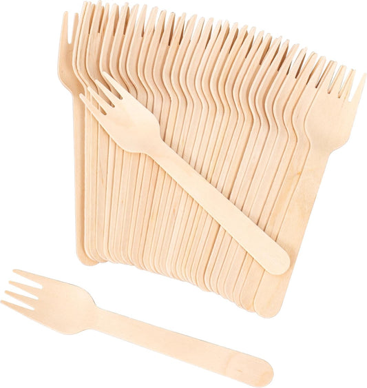 SKY-TOUCH 100 Pack Disposable Wooden Forks - 160mm, Eco-Friendly & Biodegradable, Made from Imported Fast-Growing Birch Wood, Natural & Hygienic