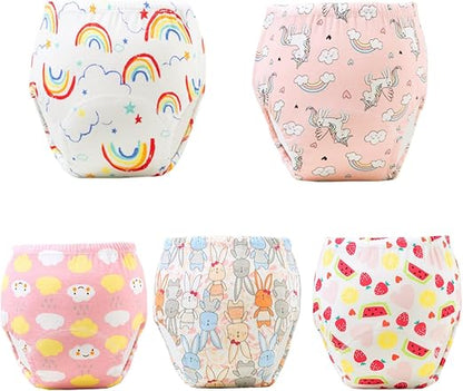 SKY-TOUCH 5PCS Baby Potty Training Pants Cotton, Soft Breathable Potty Training Underwear for 1-3 Years, Highly Absorbent Reusable Diapers for Baby Boys & Girls (L, Girl 13-20kg)