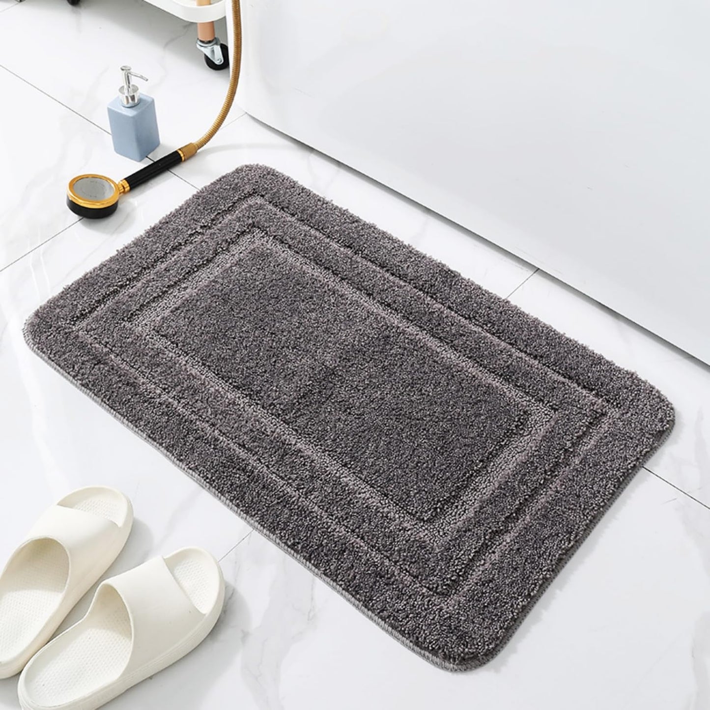 SKY-TOUCH Thick Soft Microfiber Bathroom Rug Mat - Non-Slip, Absorbent, Quick-Dry, Machine Washable - 40x60cm, Grey