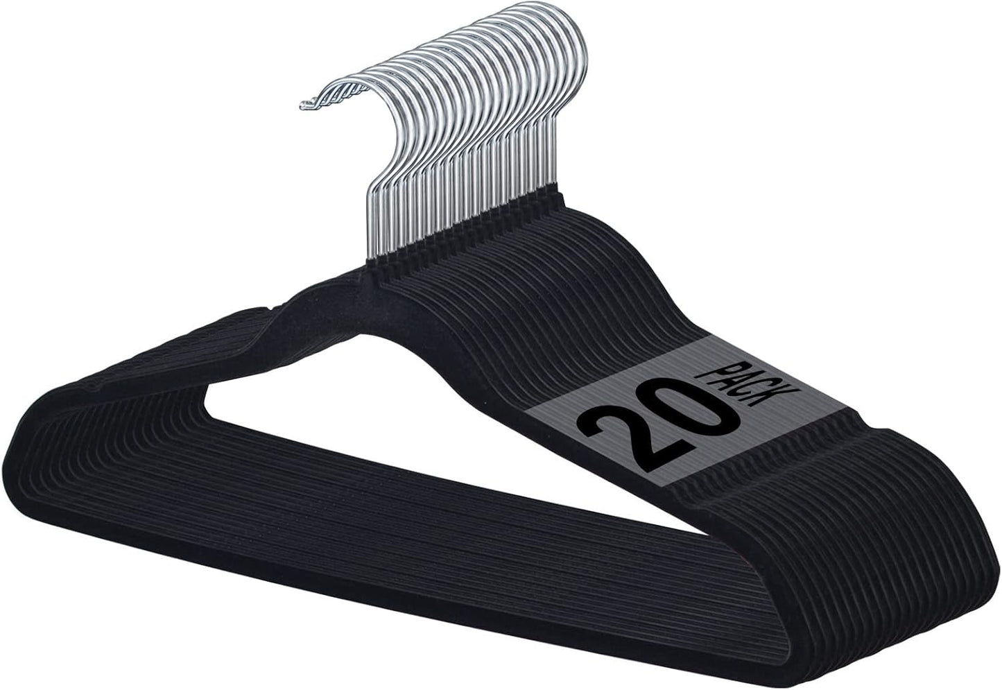 SKY-TOUCH 20PCS Non Slip, Space-Saving Slim Clothes Velvet Hanger, Heavy Duty Adult Hanger for Coats and Suits - Black