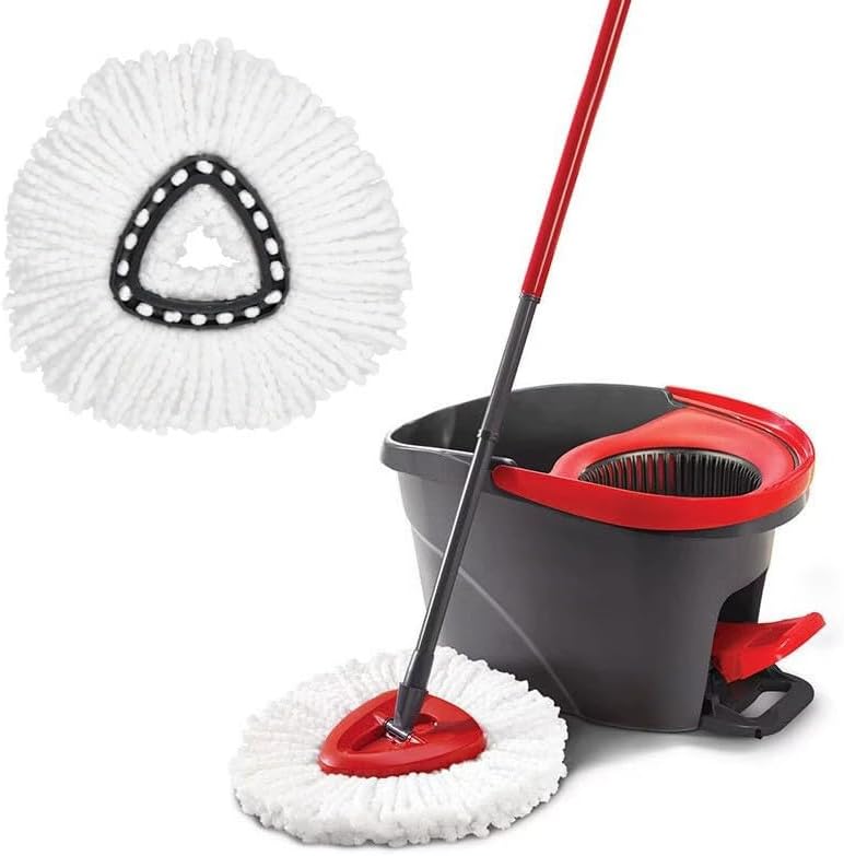 SKY-TOUCH Spin Mop And Bucket Set with Foot Pedal, Three-Section Retractable Handle, Floor Mop with Spin Wringer, 100% Microfiber Swab Head
