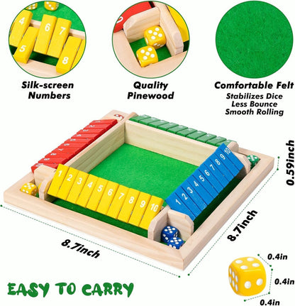 SKY-TOUCH Shut The Box Dice Game, 4-player wooden dice game, Family wooden desktop math game, 8 dice classic desktop game, Suitable for family education,Fun party classroom,Kids Adults.