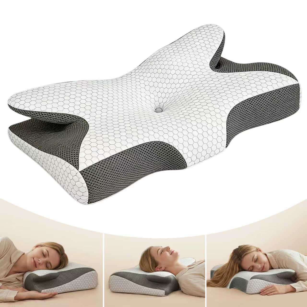 SKY-TOUCH Memory Foam Pillow, Cervical Pillow for Neck and Shoulder, Orthopedic Pillow, Ergonomic Neck Support Pillow for Side/Supine/Prone Sleepers - Removable Pillowcase and Zippered