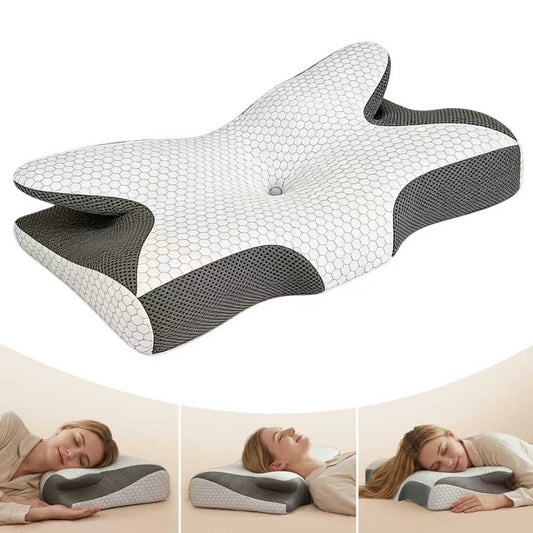 SKY-TOUCH Memory Foam Pillow, Cervical Pillow for Neck and Shoulder, Orthopedic Pillow, Ergonomic Neck Support Pillow for Side/Supine/Prone Sleepers - Removable Pillowcase and Zippered