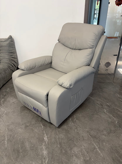 SKY-TOUCH Multifunctional Single-Seater Recliner Chair Suitable for a Nap, Adjustable Leather Lounge Chair Waterproof & Side Pockets, Swivel & Rock and Recline at 150° - Easy Assembly, Grey
