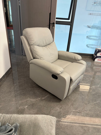 SKY-TOUCH Multifunctional Single-Seater Recliner Chair Suitable for a Nap, Adjustable Leather Lounge Chair Waterproof & Side Pockets, Swivel & Rock and Recline at 150° - Easy Assembly, Grey