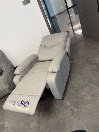 SKY-TOUCH Multifunctional Single-Seater Recliner Chair Suitable for a Nap, Adjustable Leather Lounge Chair Waterproof & Side Pockets, Swivel & Rock and Recline at 150° - Easy Assembly, Grey