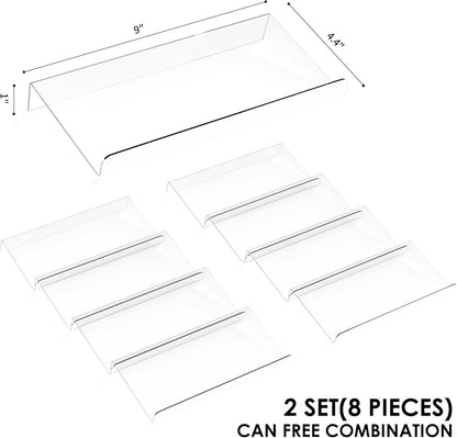 SKY-TOUCH Spice Drawer Rack, 4 Tier- 2 Set (8 Pcs) Expandable From 11" to 22" Clear Acrylic Seasoning Jars Drawers Organizer, Kitchen Drawers, Cabinets Countertops Expandable Storage for Spice Jars