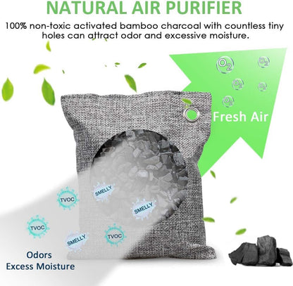 SKY-TOUCH 4 Pack 200g Activated Bamboo Charcoal Bag for Car & Home, Air Purifier, Formaldehyde & Odor Eliminator, Natural Deodorizer, Pet Safe, Dual Use for Home and Car