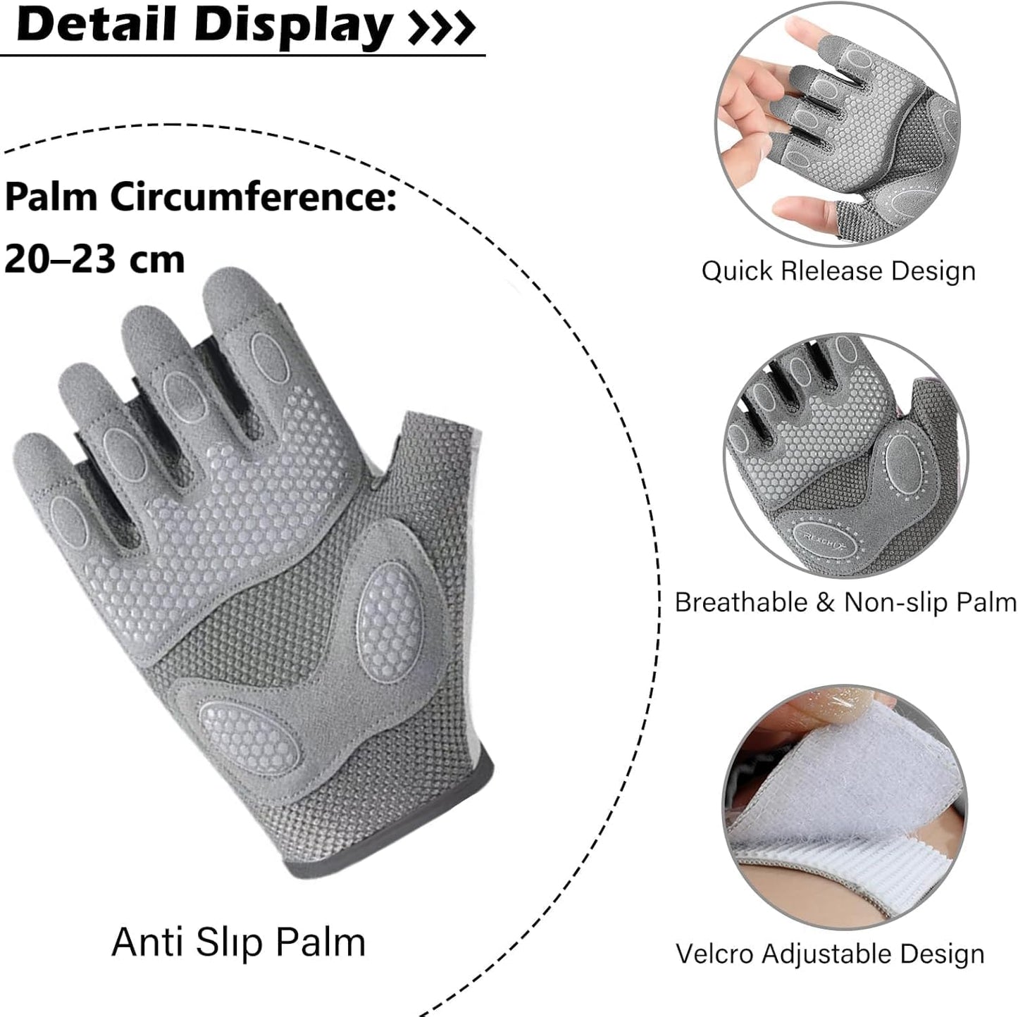 SKY-TOUCH Gym Gloves for Men and Women, Weight Lifting Gloves with Full Palm Protection and Non-Slip Grip, Breathable Workout Gloves for Fitness, Training, Crossfit, Cycling, and Pull Ups (Grey L)