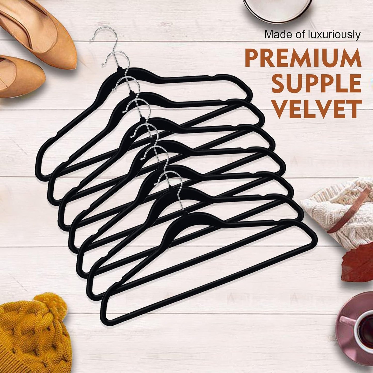 SKY-TOUCH 20PCS Non Slip, Space-Saving Slim Clothes Velvet Hanger, Heavy Duty Adult Hanger for Coats and Suits - Black