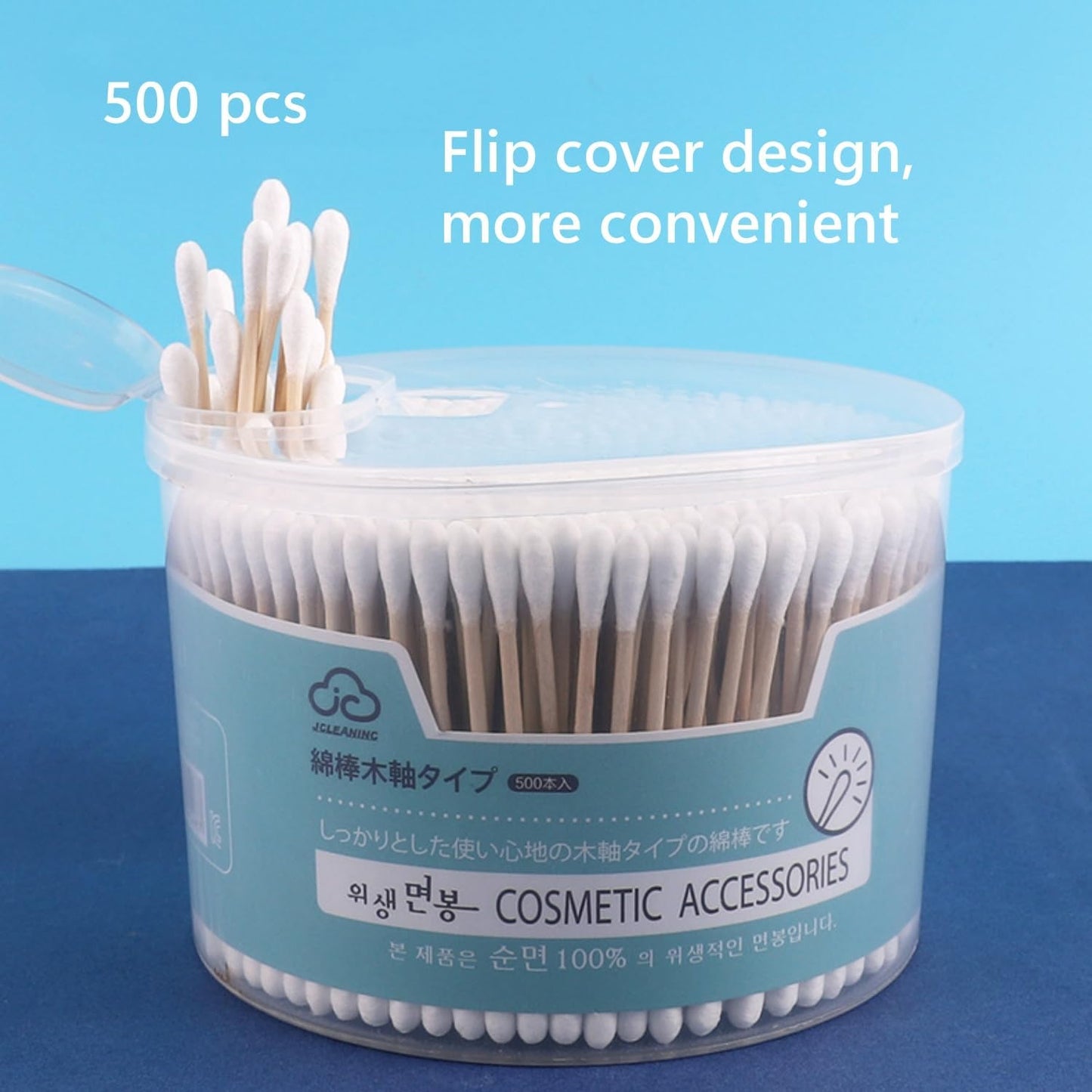 SKY-TOUCH 500 Count Cotton Swabs Double-Tipped Round, Bamboo Clean Swabs for Personal Care, Ear Cleaning, Makeup, Nails