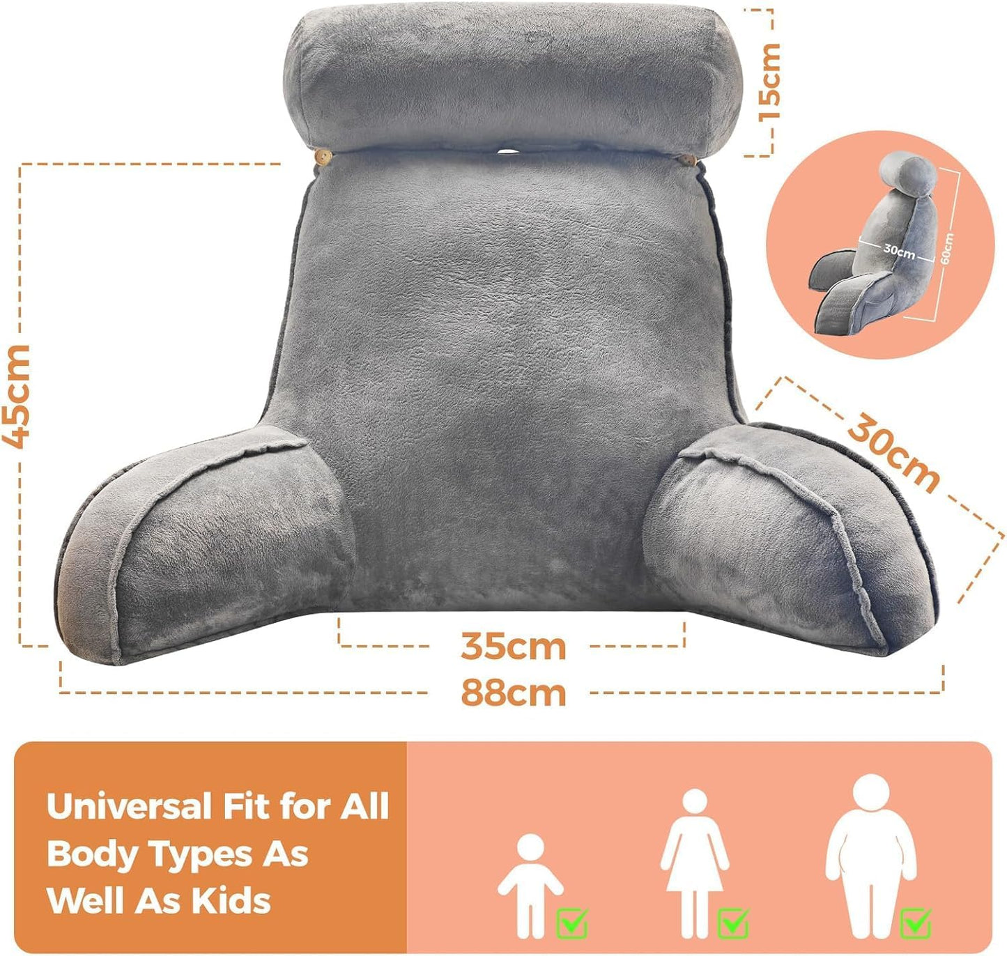 SKY-TOUCH Reading Pillow for Bed Reading, Back Rest Pillow for Beds, Back Support Pillows, Memory Foam Reading Pillow for Sofa, Comfortable Support for Sitting, Reading, TV, Gaming - 75x40x68cm