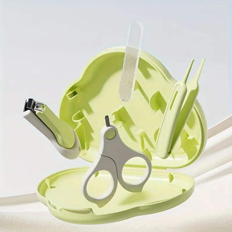 SKY-TOUCH Baby Nail Care Kit for & - Safe & Gentle Complete Set with Nail Clipper, Scissors, Cuticle Pusher & Nail File - Portable Newborn Grooming Tools (Pink/Green) - Baby Nail Trimmer Set, 12x10cm