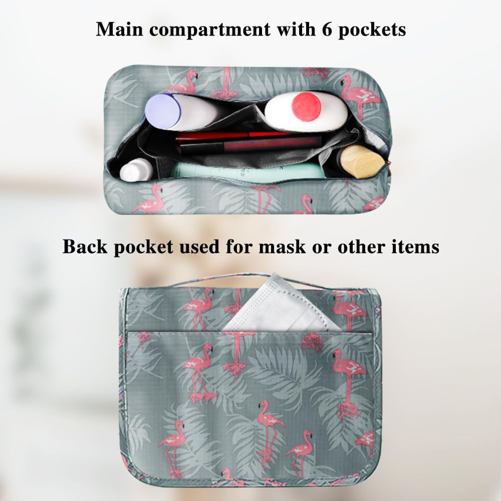 100pcs Travel Hanging Toiletry Wash Bag Waterproof Cosmetic Case Makeup Organiser Organizer Toiletry Storage Box with Adjustable Compartments for for Women Girls Kids (Grey)