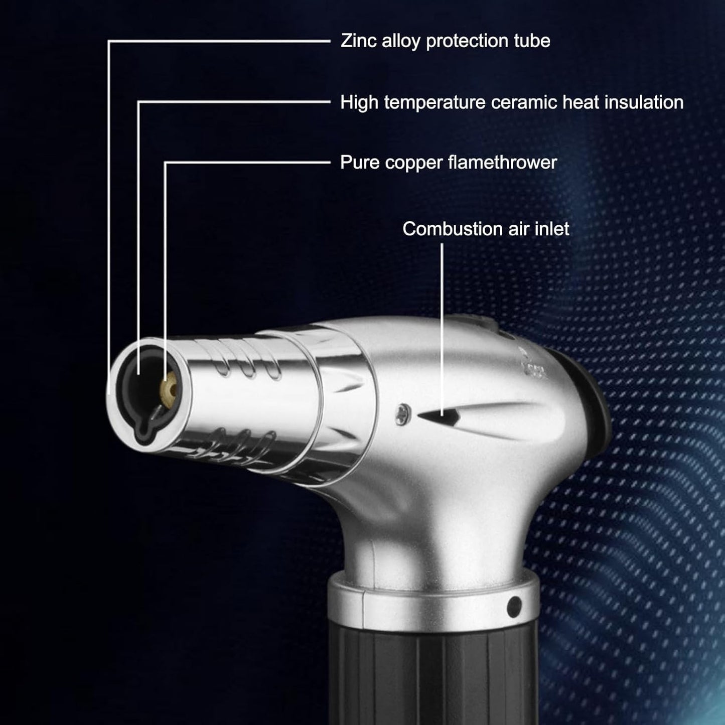 SKY-TOUCH Butane Torch Lighter, Refillable Kitchen Spray Gun With a Safety Lock, Continuous Flame Mode, And Adjustable Flame, Suitable for Cooking And Grilling, Silvery - Not Contain Butane Gas