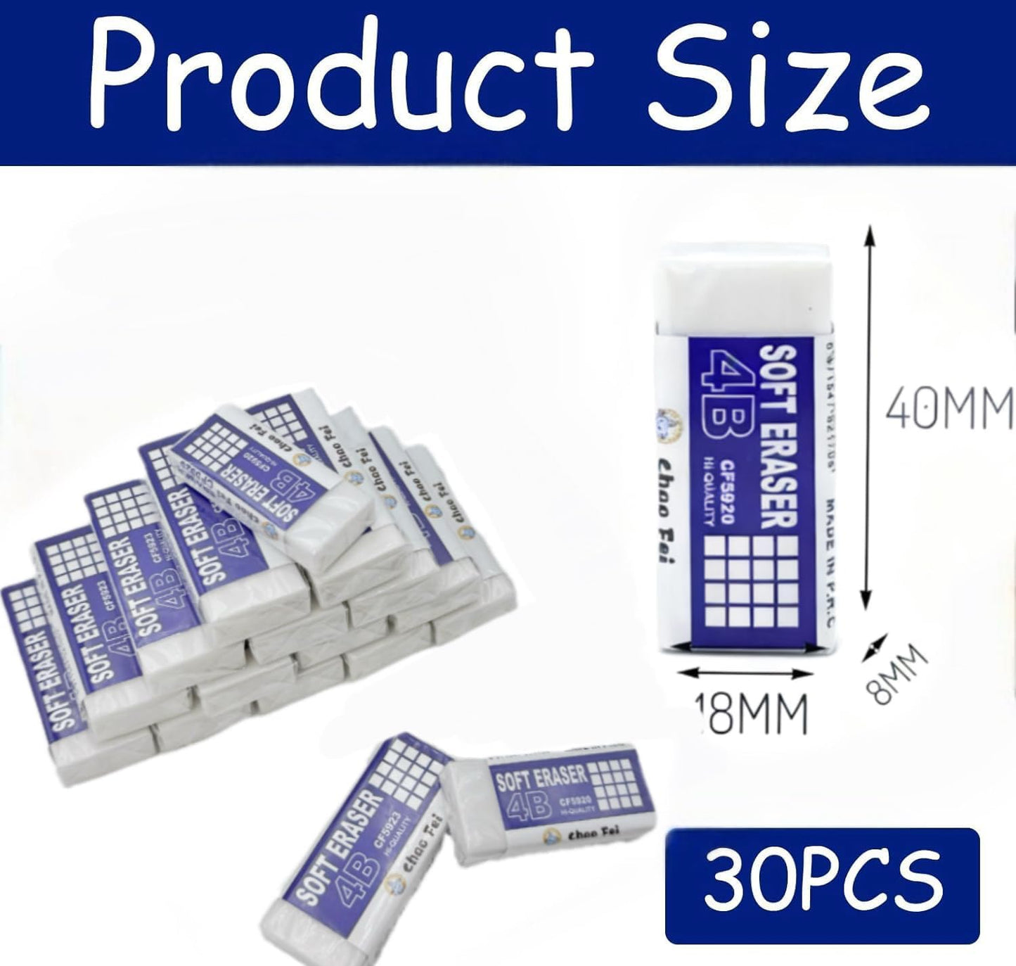 SKY-TOUCH 30PCS 4B Soft Eraser for Students & Artists, Clean Erasing for Exams & Sketching, PVC Rubber, Minimal Shavings, Ideal for Drawing & Writing