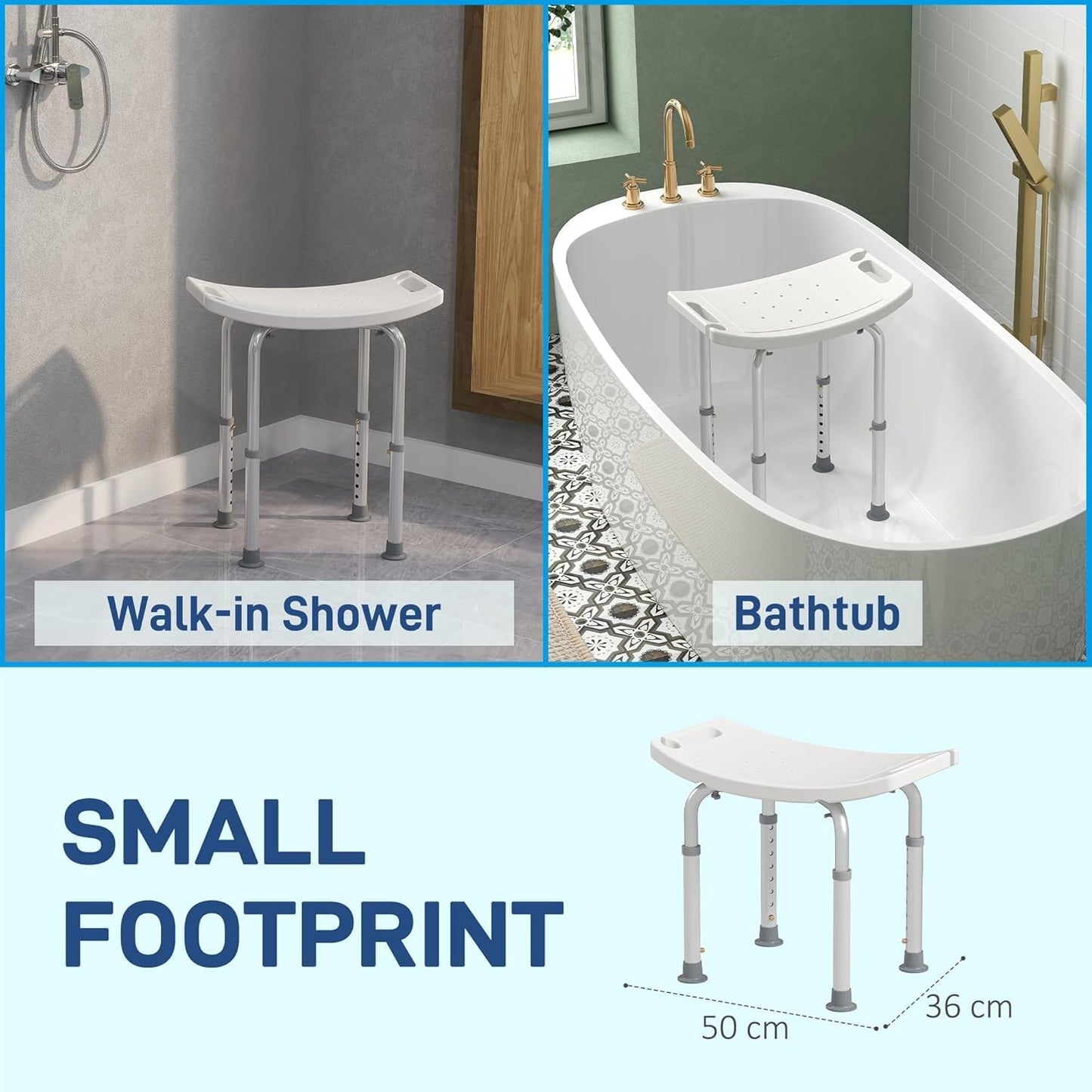 SKY-TOUCH Non-Slip Shower Stool with Suction Feet, Adjustable Lightweight Rust-Free Aluminium Bath Chair for Elderly, Disabled, Pregnancy, Post Surgery, 42 to 50 cm Height, 400 lbs Capacity