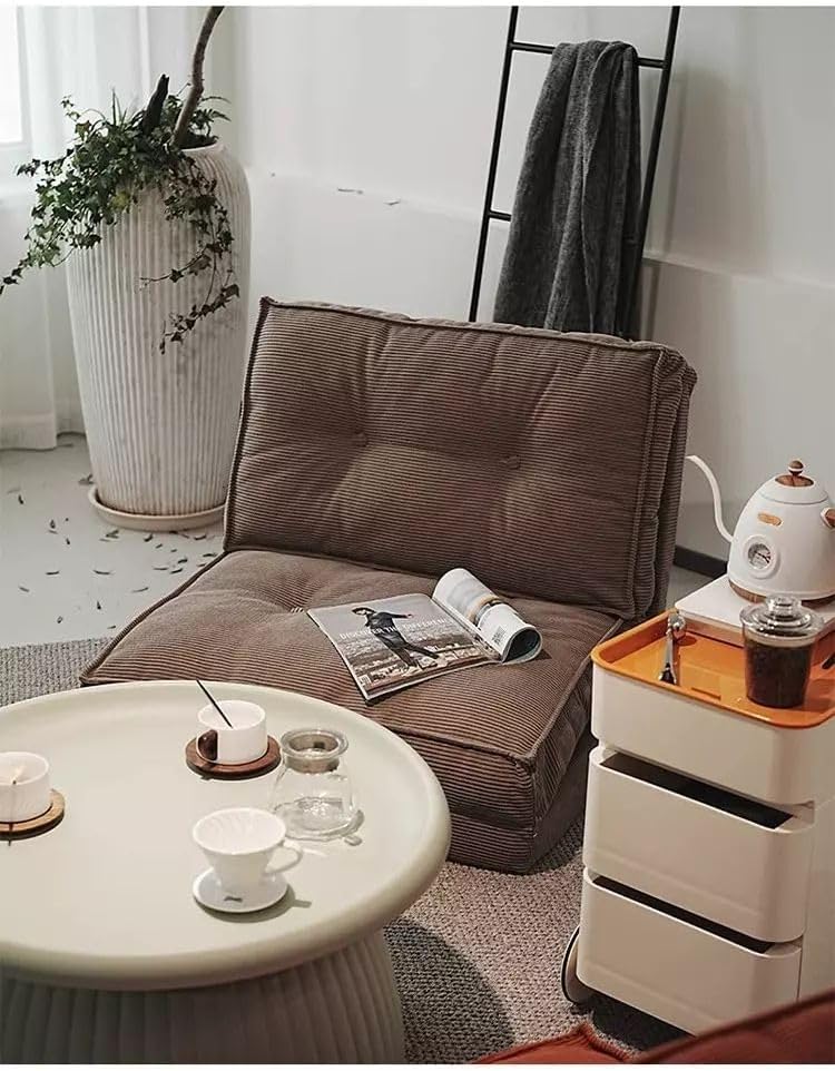 SKY-TOUCH Floor Sofa 3-in-1 Folding Sofa Bed with Velvet Look, Padded Sofa Bed up to 240 kg Load Capacity for Bedroom, Living Room, Coffee Brown, 55x89x12CM