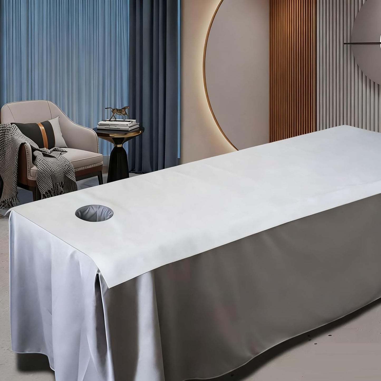 SKY-TOUCH 50Pcs Disposable Massage Table Sheets with Face Hole Waterproof & Oil-Resistant Non-Woven Bed Covers for Spa, Massage & Beauty Treatments, Breathable Hygienic & Comfortable (White 180*80cm)