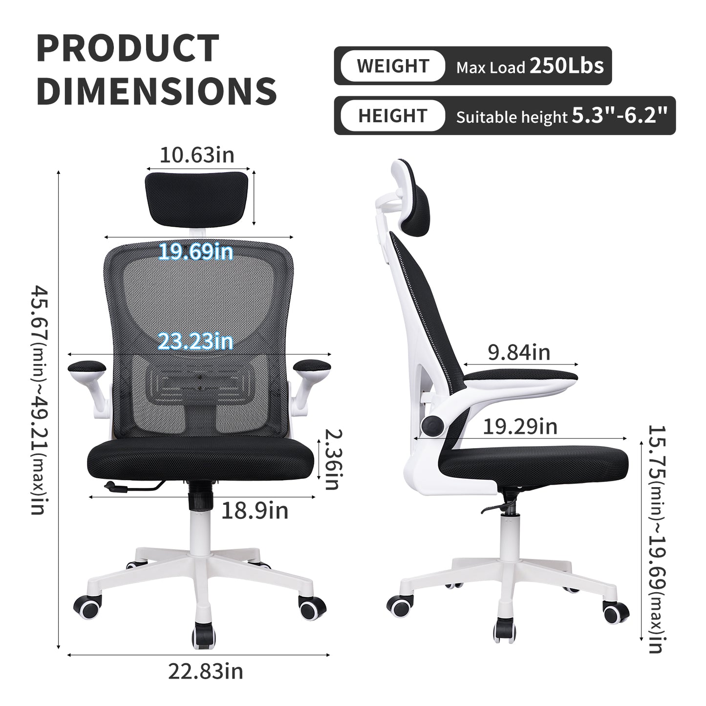 SKY-TOUCH Ergonomic Office Chair,Height adjustable Gaming Chair, Breathable Mesh Design High Back Desk Chair with Flexible Headrest, Swivel Padded Armrest, Lumbar Support, Tit, White