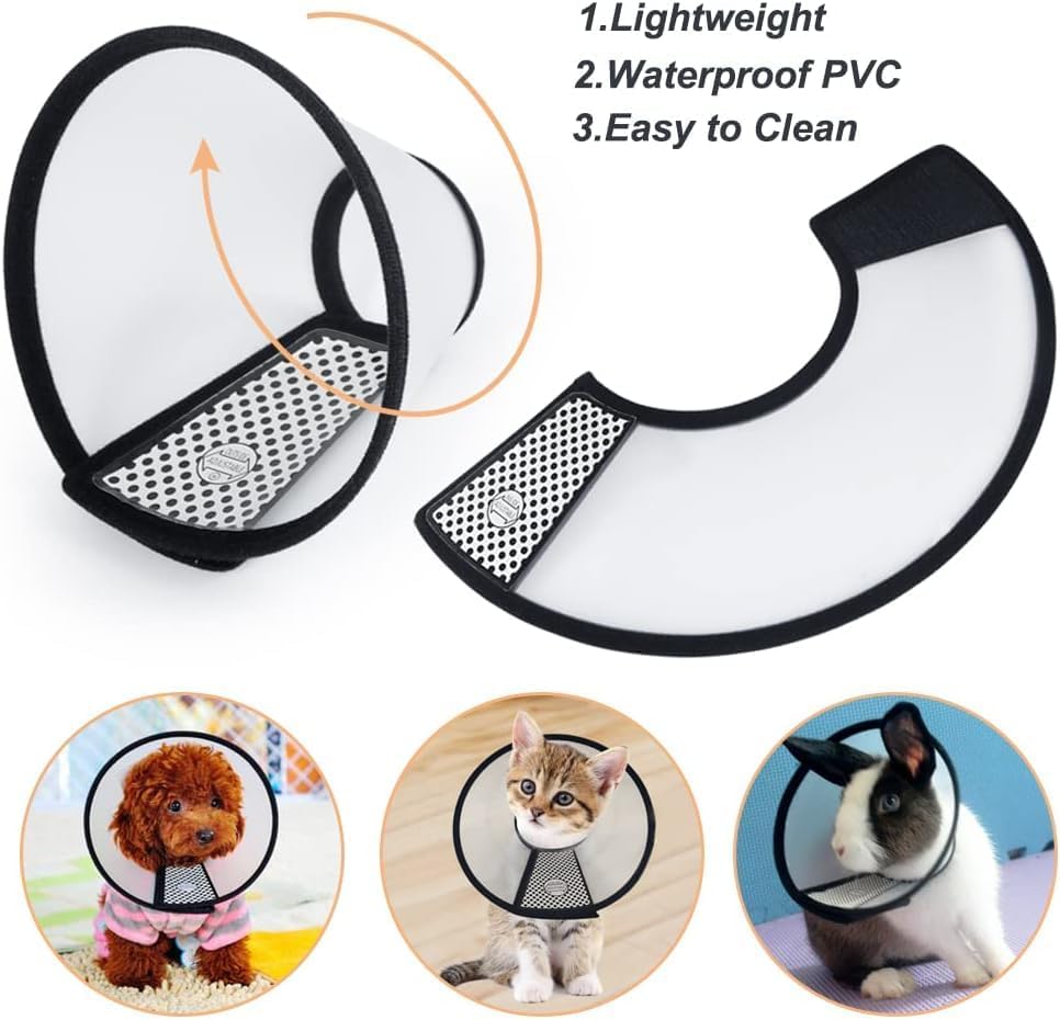 SKY-TOUCH Adjustable Cat Recovery Cone, Lightweight Plastic Elizabeth Collar for Cats, Kittens, and Small Dogs After Surgery, Soft Protective E-Collar to Prevent Licking and Biting Wounds(M 22-26cm)