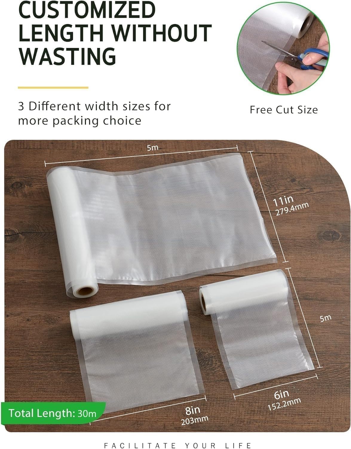 SKY-TOUCH 1Pack Vacuum Sealer Bags : Thickened Puncture Prevention Food Saver BPA Free for Sous Vide cooking Microwave Freezer Food Storage (15 * 500cm, 22 * 500cm, 28 * 500cm)