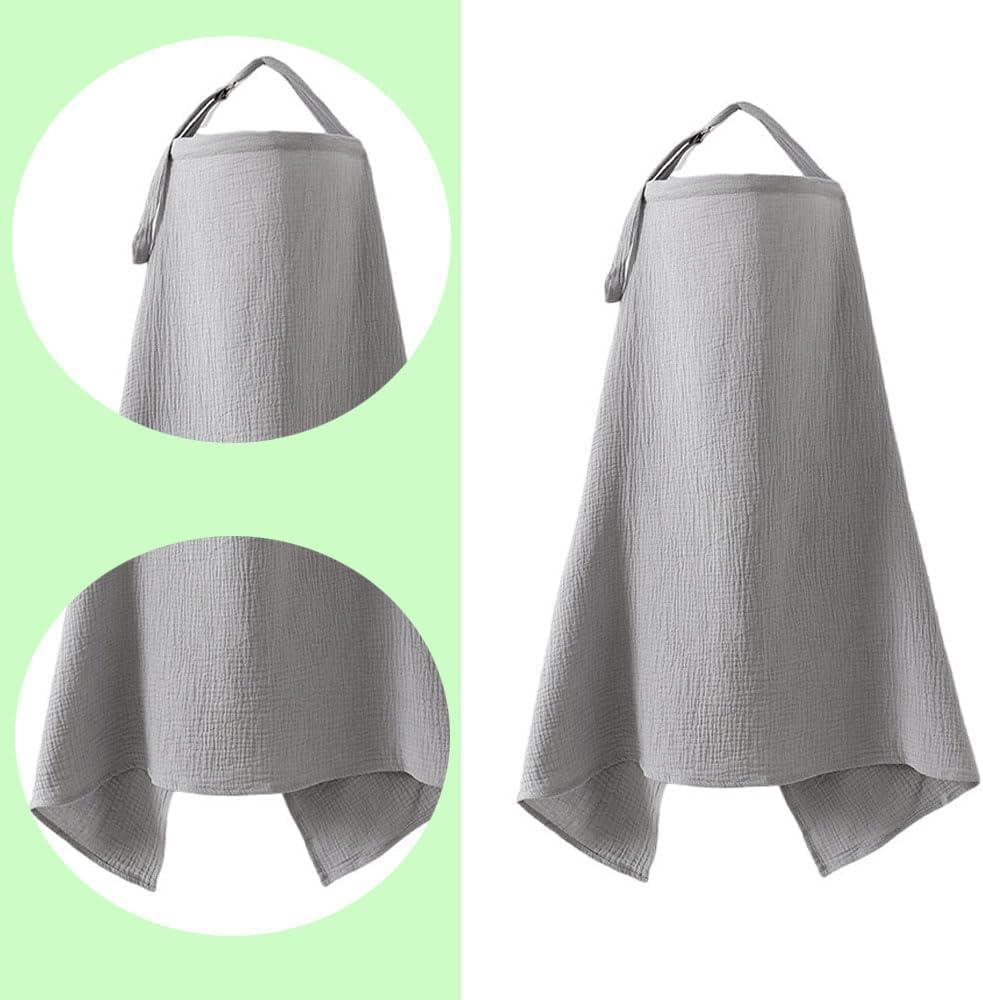 SKY-TOUCH Muslin Nursing Cover for Baby Breastfeeding, 360°Full Coverage Nursing Poncho, Breathable 100% Cotton Breastfeeding Cover with Rigid Hoop for Mother Nursing Apron,90x47cm, Grey
