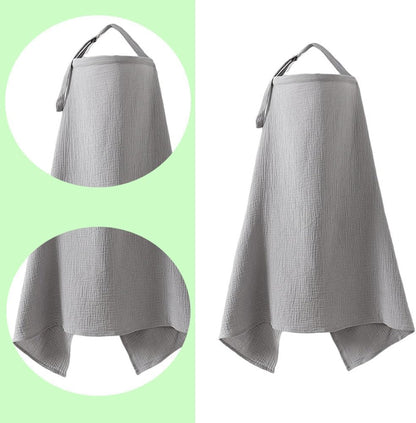 SKY-TOUCH Muslin Nursing Cover for Baby Breastfeeding, 360°Full Coverage Nursing Poncho, Breathable 100% Cotton Breastfeeding Cover with Rigid Hoop for Mother Nursing Apron,90x47cm, Grey