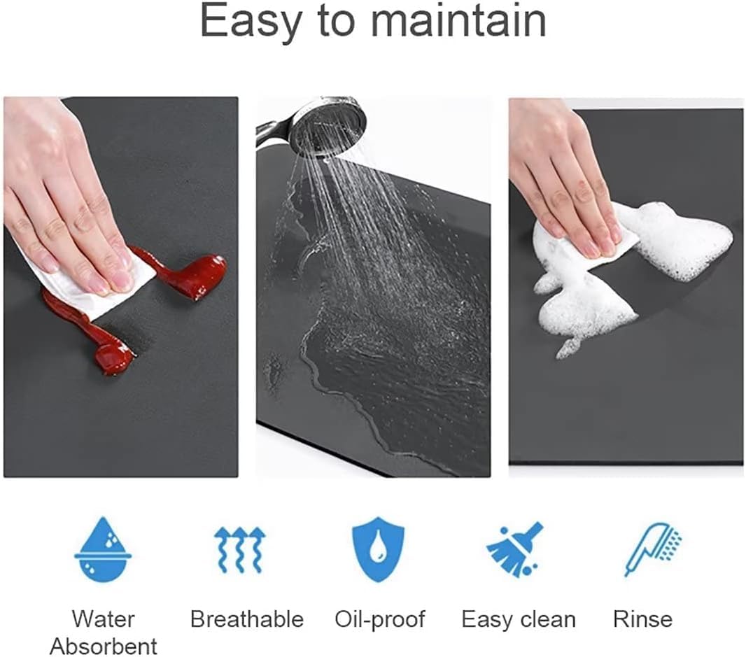 SKY-TOUCH Dish Drying Mat for Kitchen Counter, Dish Drying Pad with Non-Slip Rubber Backed, Hide Stain Anti Absorbent for Kitchen Counter (Dark Gray, 60x40cm)