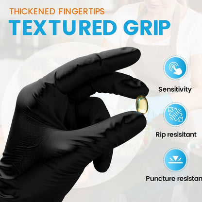SKY-TOUCH Disposable Vinyl Gloves, 100 Count, Powder-Free & Latex-Free, Food Safe, Non-Sterile, Ambidextrous, Ideal For Cooking, Food Prep, Cleaning, Salons, and Light Industrial Use (XL Black)
