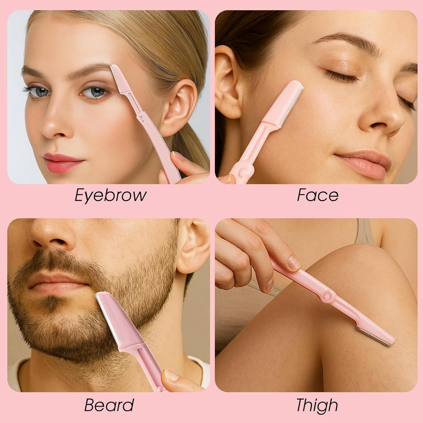 SKY- TOUCH 4Pcs Foldable Eyebrow Trimmer Set, Portable And Gentle Hair Removal Tool, Stainless Steel Shaver for Facial Hair, Hand/Foot, And Body Hair Removal