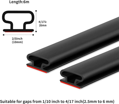 SKY-TOUCH 6M Black D-Shape Self-Adhesive PVC Weather Stripping Door Seal – Soundproof & Draft Excluder for 2.5-6mm Gaps, Window & Door Frame Insulation
