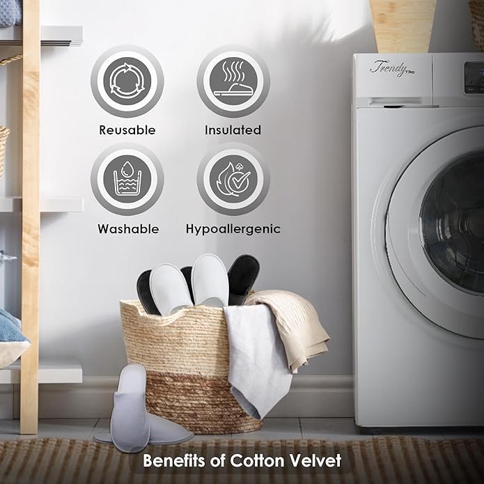 SKY-TOUCH 6 Pairs Of Disposable Black Slippers, Individually Packaged, Cotton Non-Slip, Suitable For Hotels, Spas, Graduation Ceremonies, Wedding Parties, Home Travel, Suitable For Adults