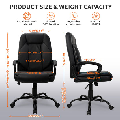 SKY-TOUCH Office Chair, Executive Desk Chair, Classic PU Leather Padded Mid-Back Height Adjustable and Tilt, 350Lb Capacity, Office Computer Desk Chair with Armrest, Black- 26"D x 23.75"W x 42"H