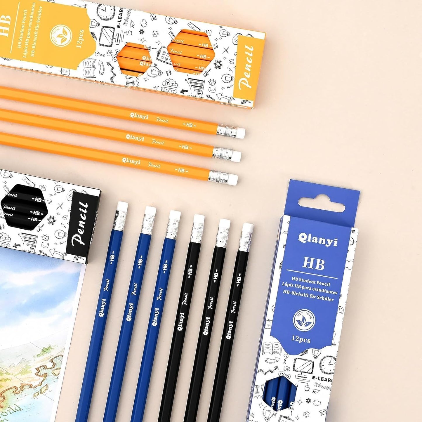 SKY-TOUCH HB hexagonal wood pencil, two set of 24, natural wood pencil set, non-toxic and environmentally friendly, suitable for smooth writing in exams, schools, offices, painting and sketching