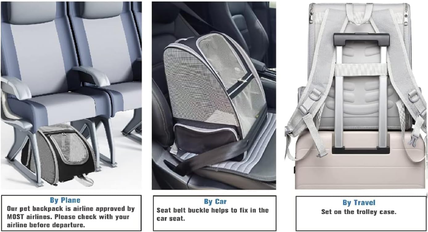 SKY-TOUCH Cat Carrier Backpack, Cats Dogs Rabbits Carrier, for Small Pets and Puppies – Perfect for Outdoor Adventures and Vet Visits, Ultimate Comfort On-the-Go, Grey - 34x27x41cm