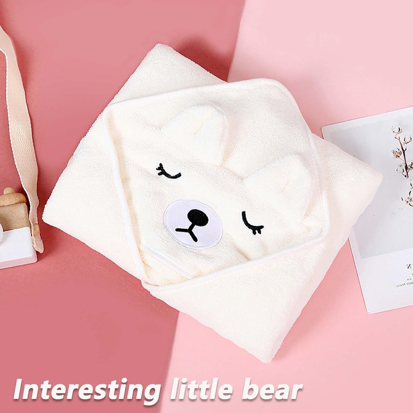 SKY-TOUH Baby Towels with Hood, Ultra Soft Hooded Baby Bath Towels for Newborn, Soft and Absorbent Animal Bear Design, Baby Stuff Shower Gifts for Boy and Girl, 80x80cm, White