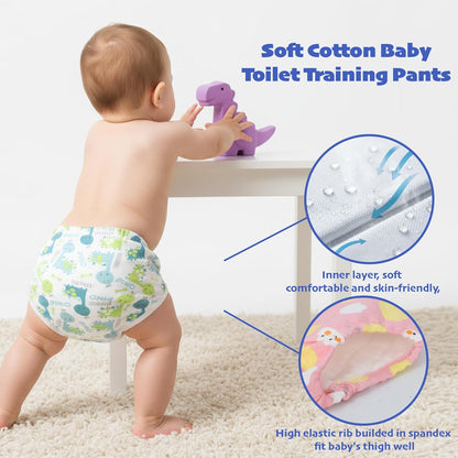 SKY-TOUCH 5PCS Baby Potty Training Pants Cotton, Soft Breathable Potty Training Underwear for 1-3 Years, Highly Absorbent Reusable Diapers for Baby Boys & Girls (M, Boy 8-13kg)