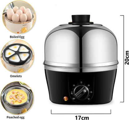 SKY-TOUCH Rapid Electric Egg Cooker, 9 Egg Capacity with 350W Rapid Steam, 304 Stainless Steel Egg Steamer with Cooking Rack and 2 Steaming Bowl for Cook Eggs, Automatically Closed