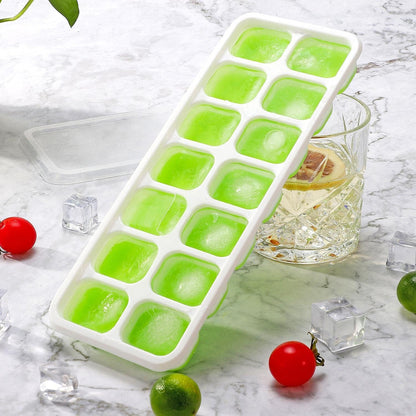 SKY-TOUCH 4 Pack Ice Cube Trays with Clear Removable Lid Easy-Release Silicone Flexible Ice Cube Moulds and BPA Free Stackable Durable - Green, 25x10x3cm