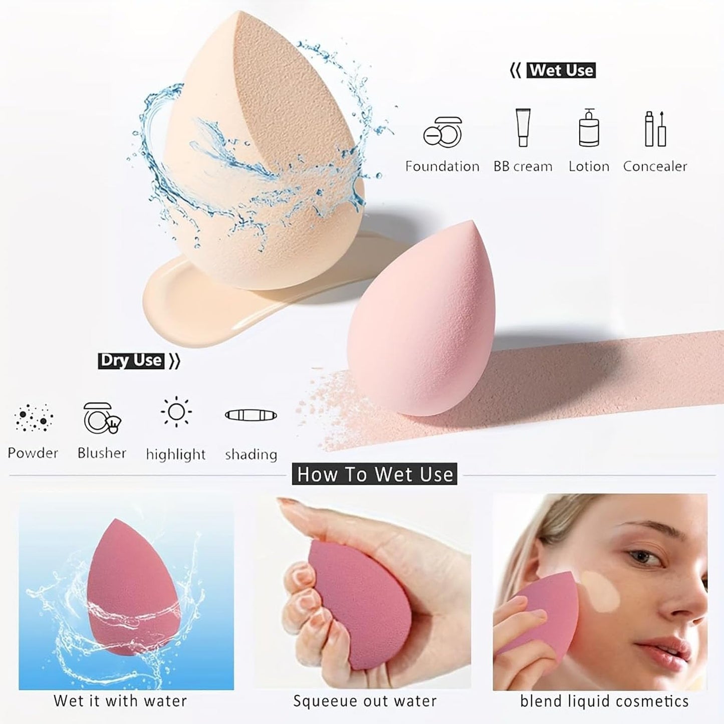 SKY- TOUCH 20pcs Make up Sponge Set，Emulsion Free Foundation Make-up Applicator，Suitable for Powders, Creams, And Liquids Soft Makeup Egg
