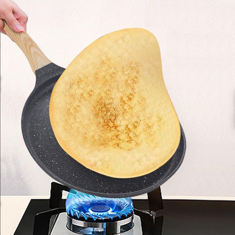 SKY-TOUCH 28CM Nonstick Skillets : Granite Coating Crepe Pan Tawa with Stay-Cool Handle PTFE & PFOA Free Pancake Pan for All Stovetops (Black)