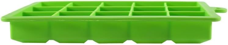 SKY-TOUCH 2-Pack Food Grade Silicone Ice Cube Cubes with Lids for Freezer, Easy-to-Remove 24 Cube Cubes for Party, Drinks and Frozen Liquids (Blue and Green) - 19.5Lx12.5Wx2.5H cm