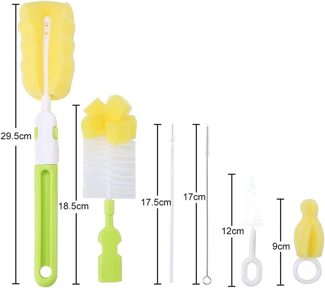 SKY-TOUCH 6 PACK Baby Bottle Cleaning Brushes Set, Includes Nipple Cleaner & Long Handle for Narrow Neck Glass Bottles, Water Bottle & Straw Cleaner, Multicolor