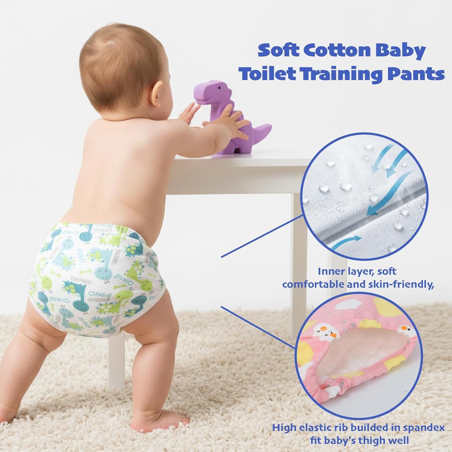 SKY-TOUCH 5PCS Baby Potty Training Pants Cotton, Soft Breathable Potty Training Underwear for 1-3 Years, Highly Absorbent Reusable Diapers for Baby Boys & Girls (M, Girl 8-13kg)