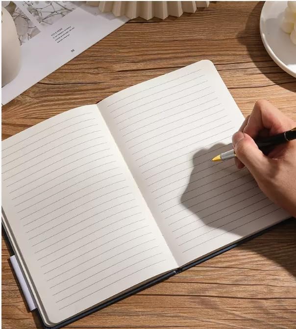 SKY-TOUCH A5 PU Leather Strap Notebook, Black 192 Pages Journal for Office, Study, and Daily Use