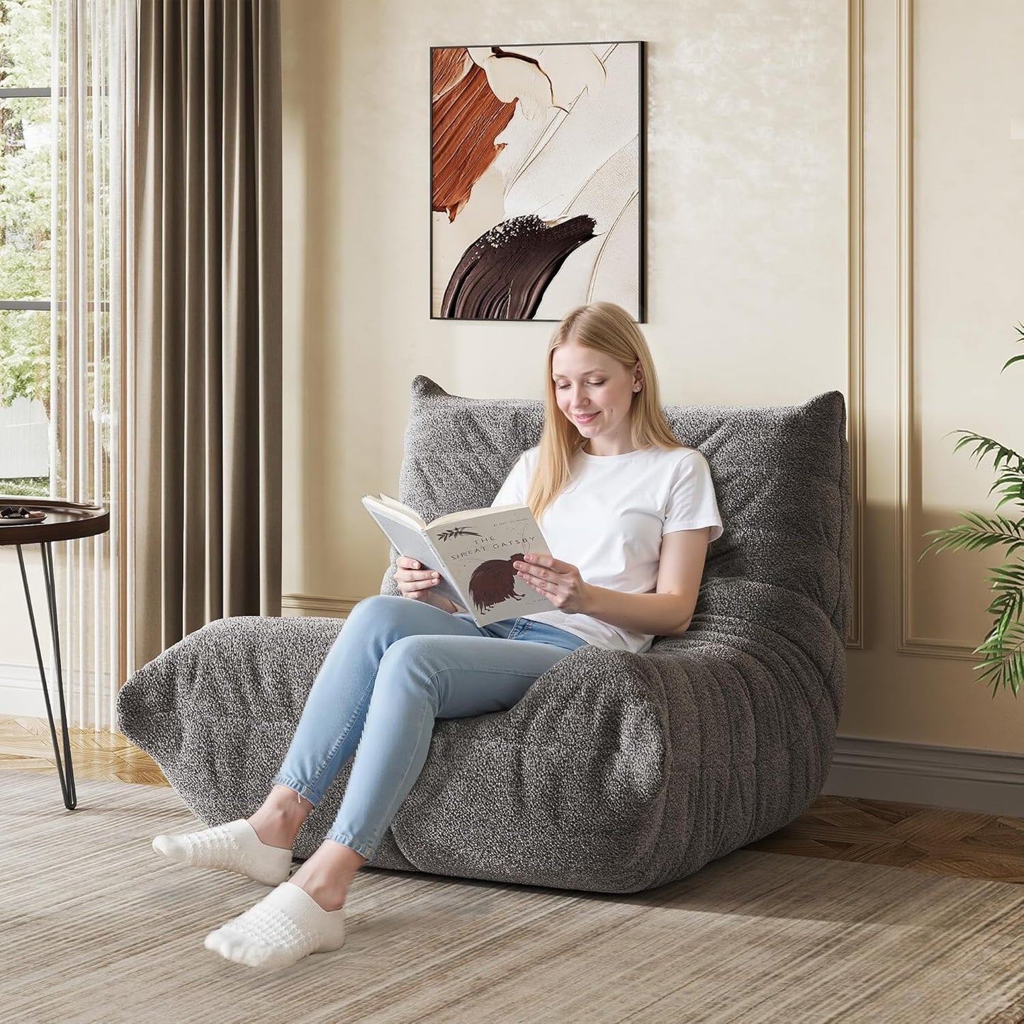 SKY-TOUCH Caterpillar Lazy Sofa, Bean Bag Chair, Sofa Chair, Fainting Couch, Oversized Soft Skin-Friendly Floor Lounge Chair for Living Room Bedroom Salon Office, Single, Grey - 105x90x80cm