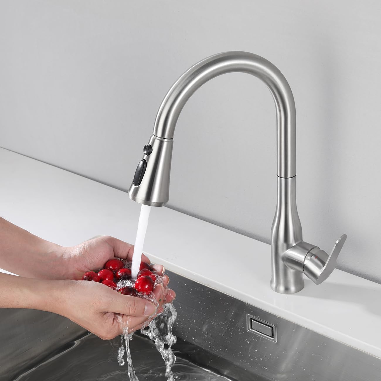 SKY-TOUCH Kitchen Faucet Tap with Pull Down Sprayer,3 Spray Mode High Pressure Kitchen Faucet for Kitchen - Stainless Steel Sink Mixer Tap,80CM water inlet pipe